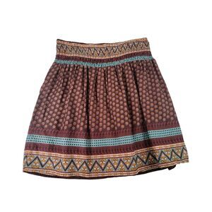 VTG Blue‎ Plate Short Skirt Boho Blue Brown Orange Lined Size Large